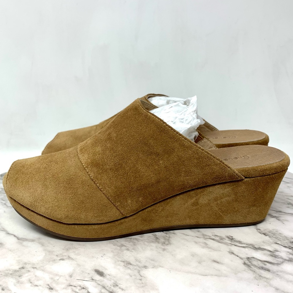 Chocolat Blu Yoana Brown Suede Peep Toe Wedge Mules 7 Bohemian Lagenlook Classic - Picture 3 of 16